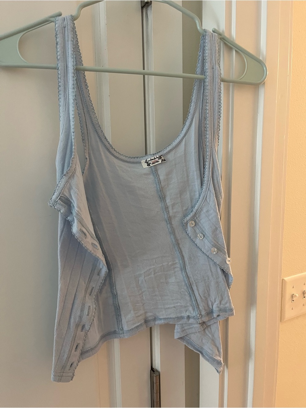 Free People Light Blue Scoop Neck Tank with Button Side Details